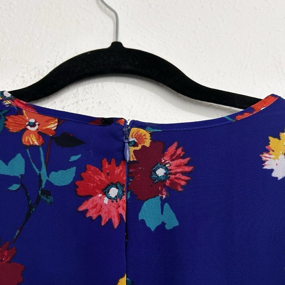 CALVIN KLEIN Bright Blue Multicolor Floral Daisy Shift Dress  Bell Sleeves Sz 10 - Picture 13 of 13
